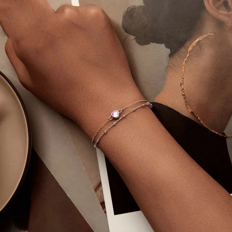 Sweet heart-shaped sterling silver 925 bracelet for women with 6mm pendant