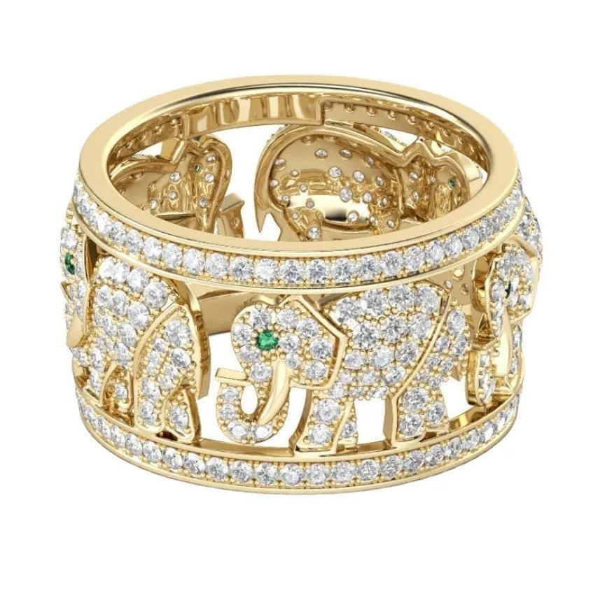 Full diamond elephant statement ring with electroplated finish in AJZ1935 or AJZ141 colour