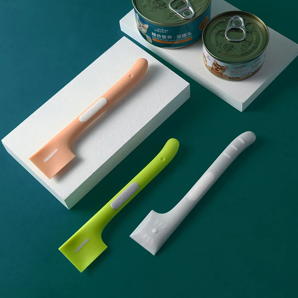 TPR pet canned food spoon with long handle in green, pink, or purple colour options