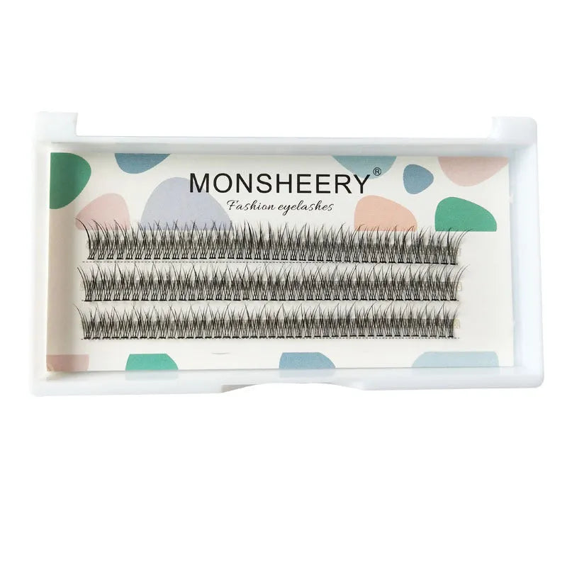 Black V-shaped fishtail false eyelashes showing segments in 8mm, 9mm, 10mm, 11mm, and 12mm lengths