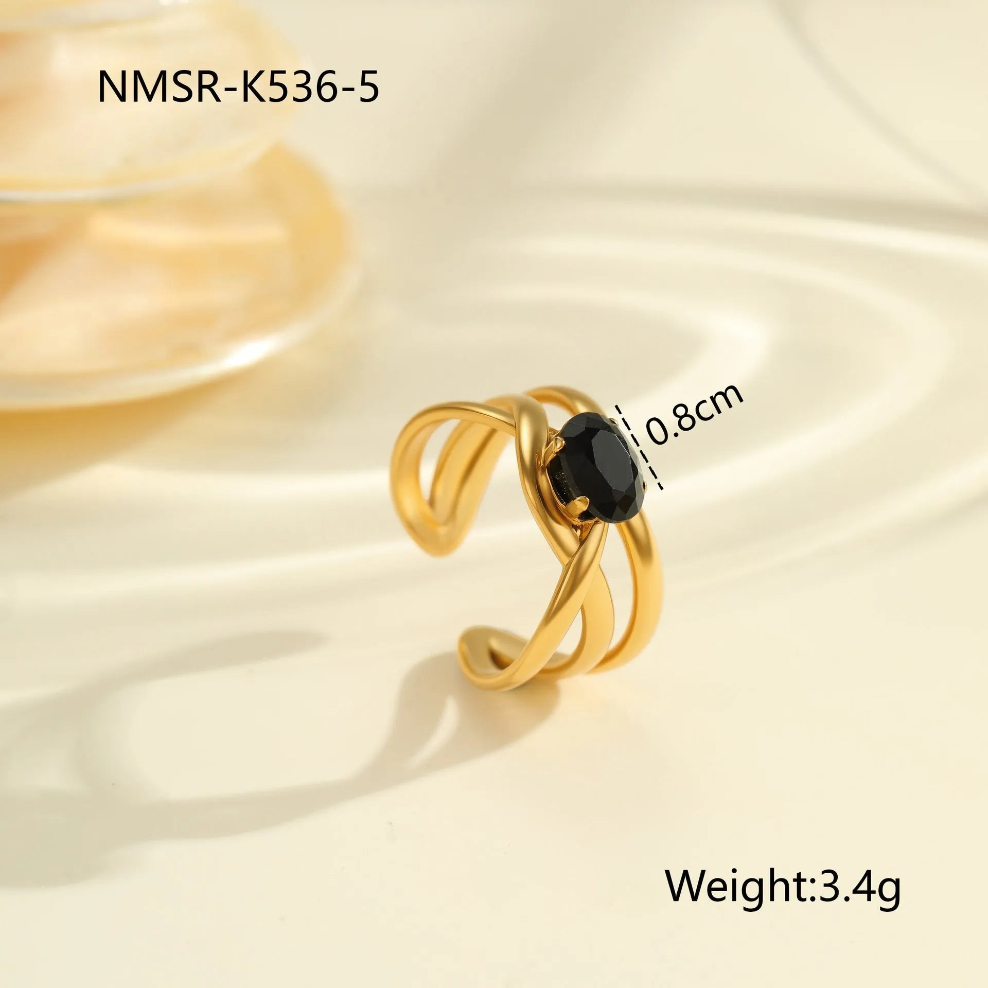 Geometric open mouth women's ring with zircon inlay made from silver-toned electroplated stainless steel.