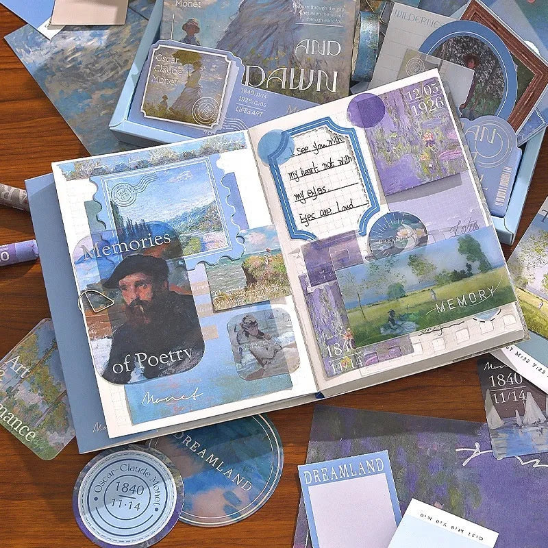 A6 grid creative journal gift box with notebook, decorative papers, cards, stickers, and retro plaid design.