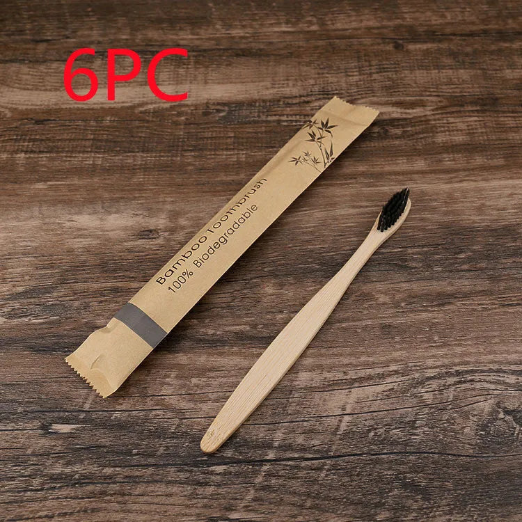 Set of 10 colourful bamboo toothbrushes with charcoal-infused soft bristles and natural bamboo handles