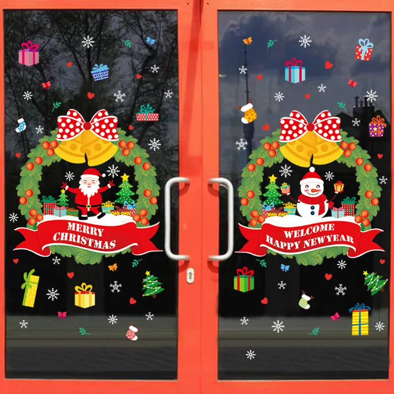 Non-adhesive electrostatic Christmas wall sticker with colourful cartoon patterns for window decoration