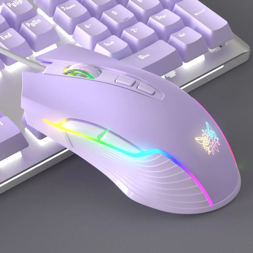Purple and white mechanical keyboard and mouse set with backlight illumination