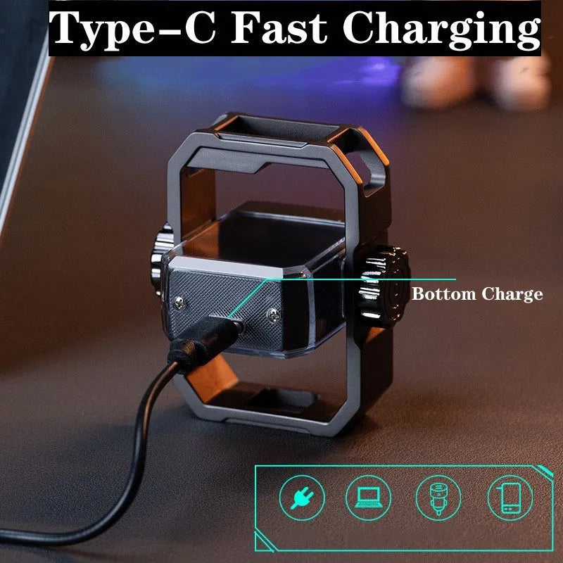 Blue double arc electric lighter with mechanical rotary gyroscope and Type-C charging port