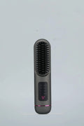 Portable negative ion straight hair comb in blue, grey, or white, showing its 15-20cm length and ABS plastic body.