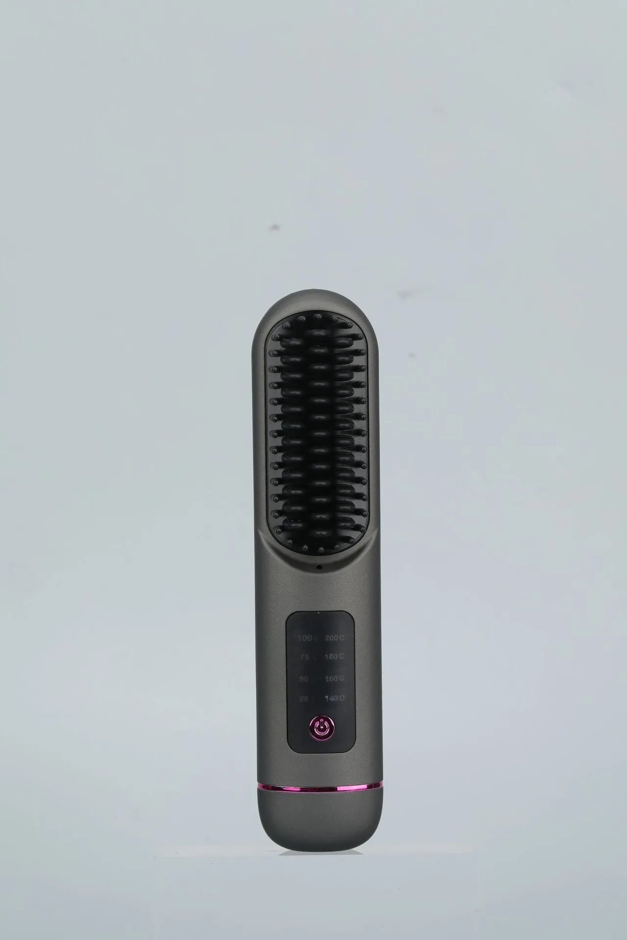 Portable negative ion straight hair comb in blue, grey, or white, showing its 15-20cm length and ABS plastic body.