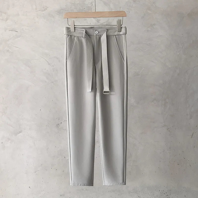 Boys slim straight wool trousers with tapered cut in black, white, dark grey or light grey