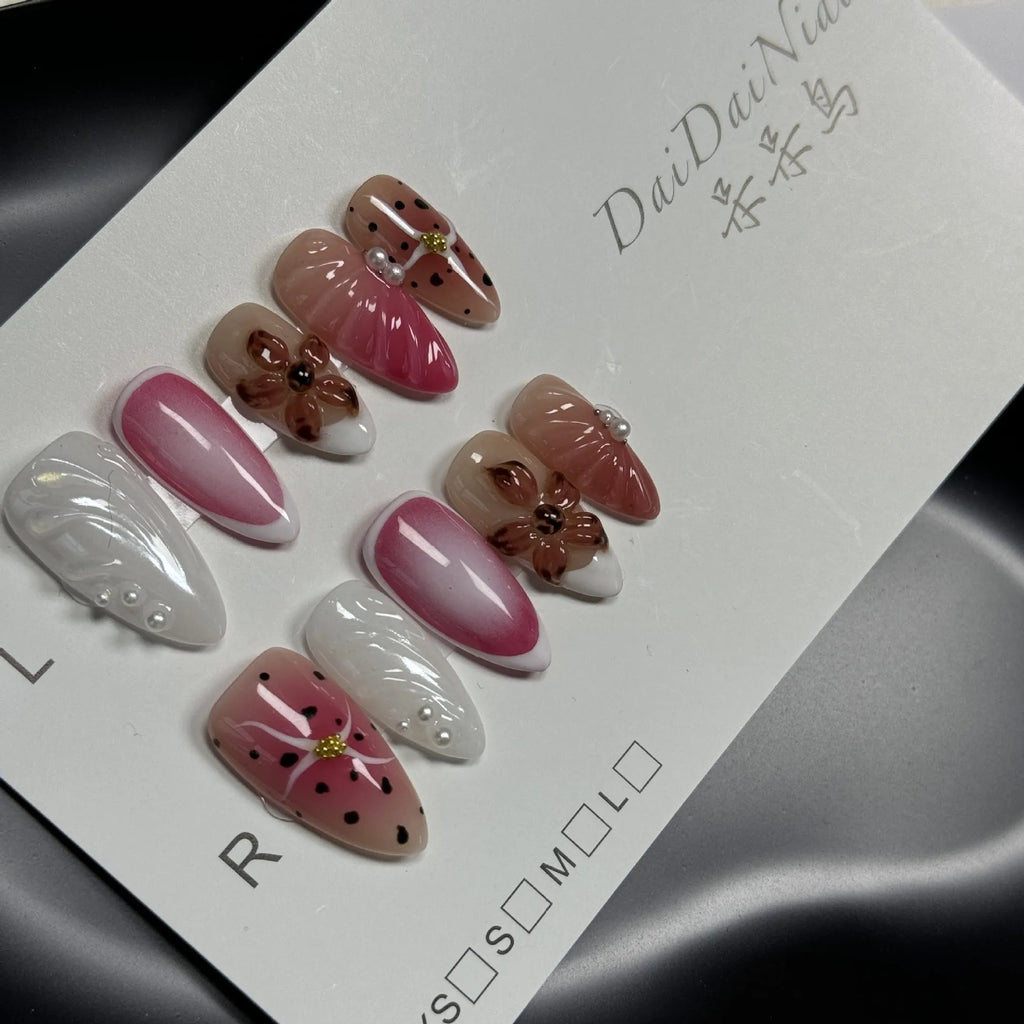 Hand-painted three-dimensional nail beauty patches with embossed candy patterns in almond shape