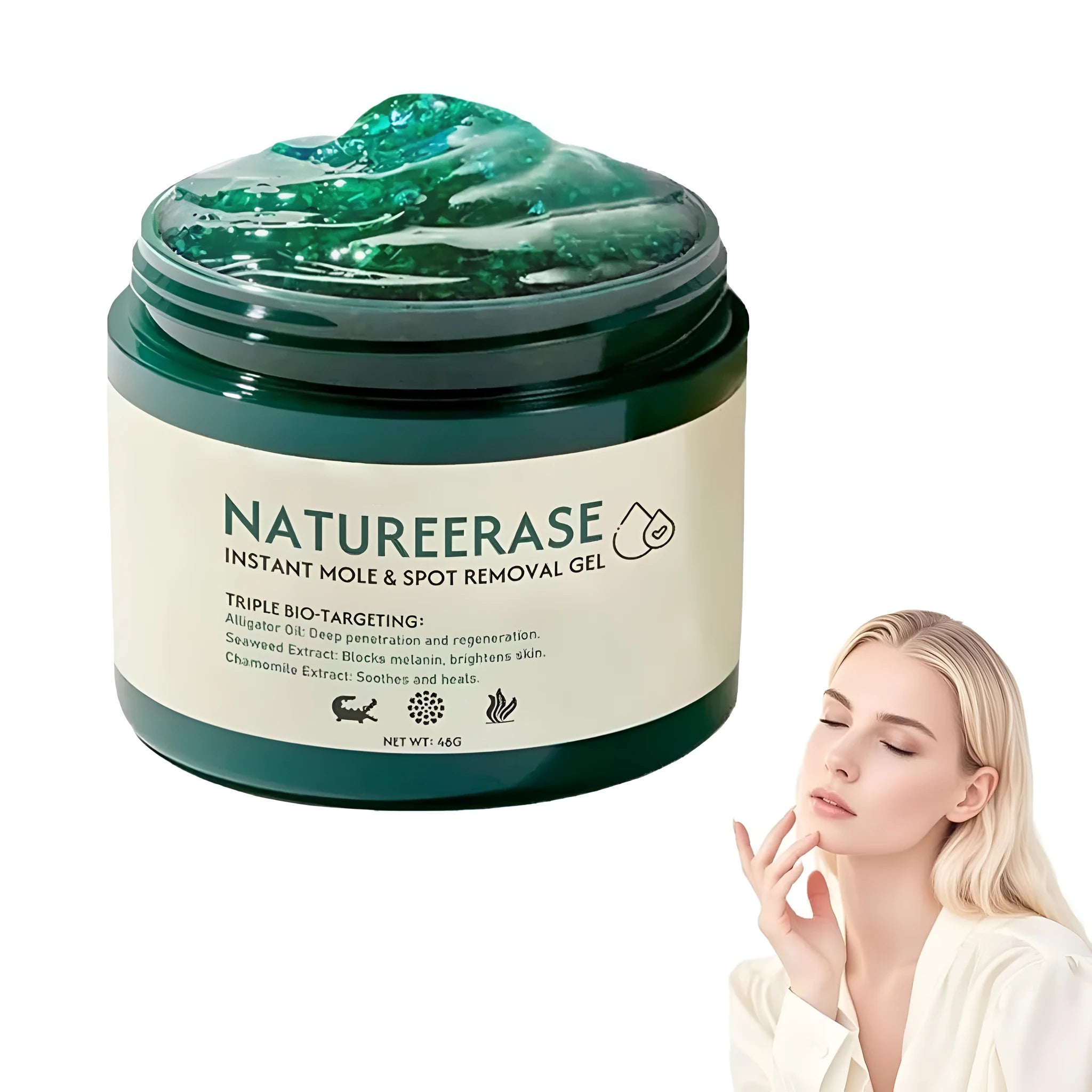 Natureerase Instant Mole Spot Removal Gel 45g container with hydrating formula