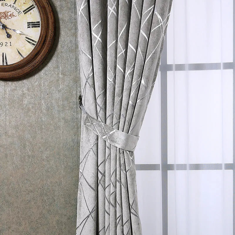 Modern minimalist chenille blackout curtain panel in grey, 1m x 2.7m, jacquard weave
