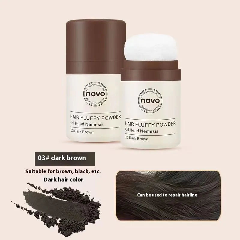 Container of mattifying face powder for oil control around bangs and hairline