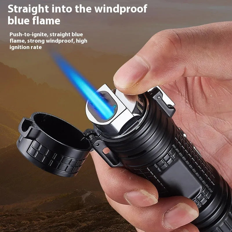 TH727 multi-function metal flashlight lighter in camouflage, red, black, blue or yellow colour.