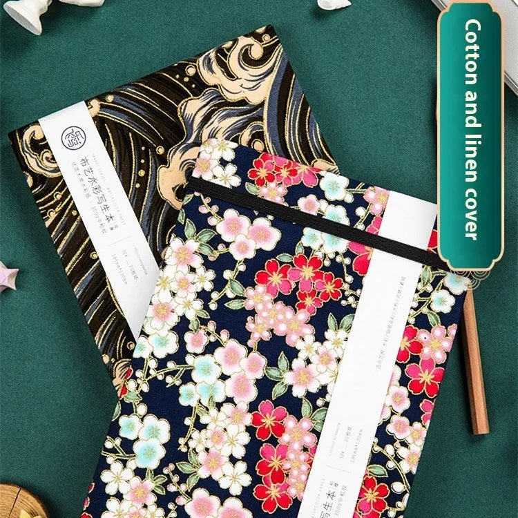 Feiluniao handmade fabric watercolour notebook with artistic cover design, 185mm length for portable sketching