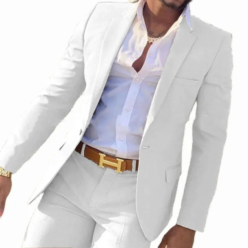 Men's formal two-piece suit jacket and trousers in multiple colours for banquet and wedding occasions
