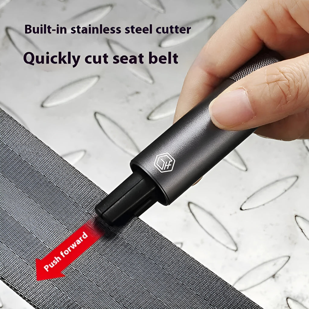 Gun grey car safety hammer with aluminium alloy construction and bearing steel impact head for emergency window breaking