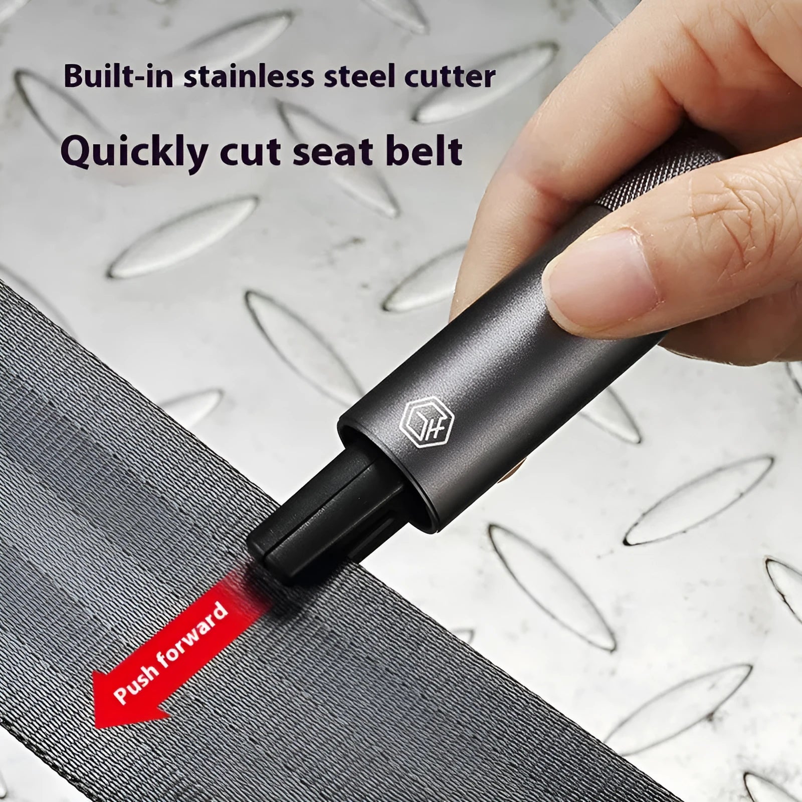 Gun grey car safety hammer with aluminium alloy construction and bearing steel impact head for emergency window breaking