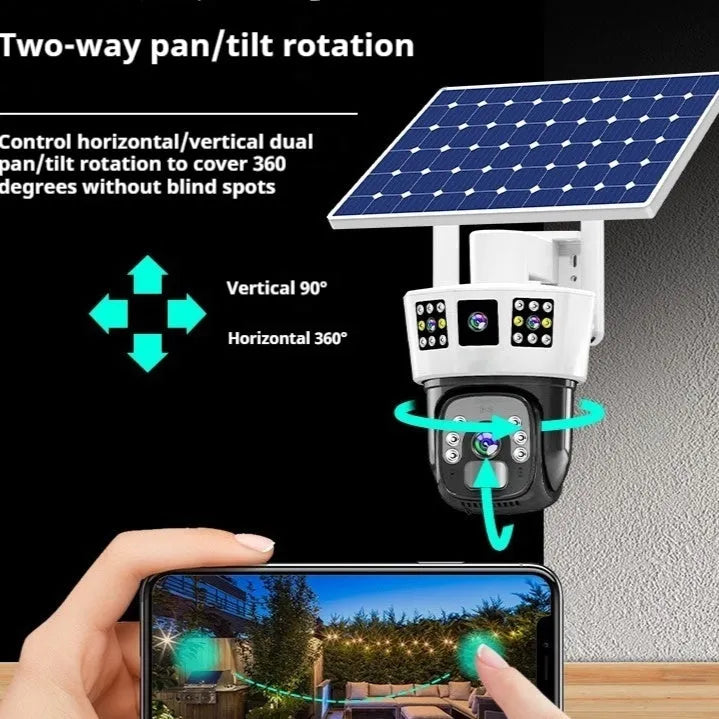Solar-powered binocular surveillance camera for 4G or WiFi remote monitoring