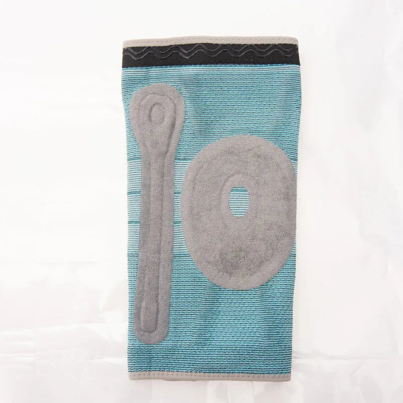 Sky blue silicone basketball knee pads with elastic fibre construction shown in knee sleeve design