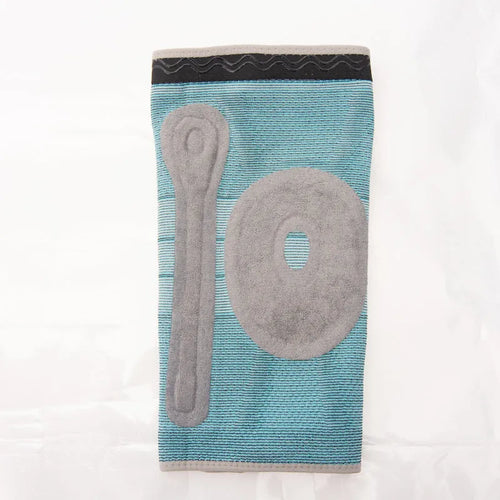 Sky blue silicone basketball knee pads with elastic fibre construction shown in knee sleeve design