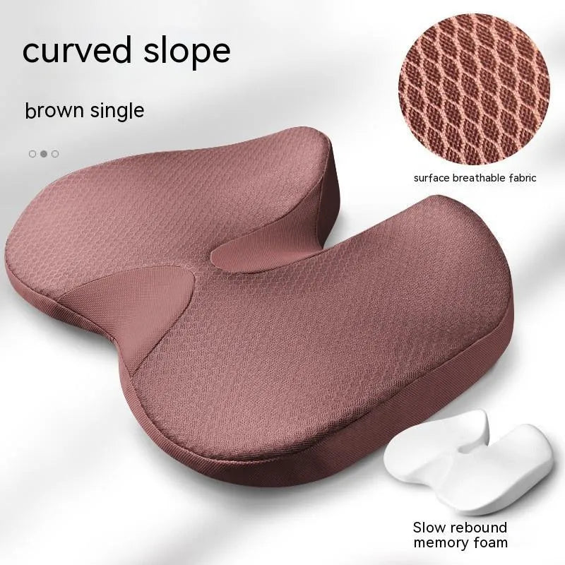 Curved bevel orthopaedic seat cushion for tailbone support in black, grey, brown or beige