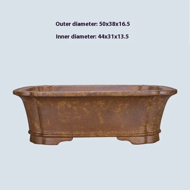 Purple sand ceramic rectangular flowerpot with double pumping angle design for floor placement