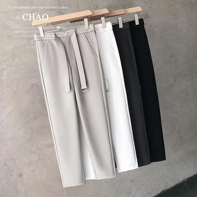 Boys slim straight wool trousers with tapered cut in black, white, dark grey or light grey
