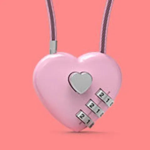Peach heart shaped ABS plastic lock with a steel wire rope, shown in a choice of colours.