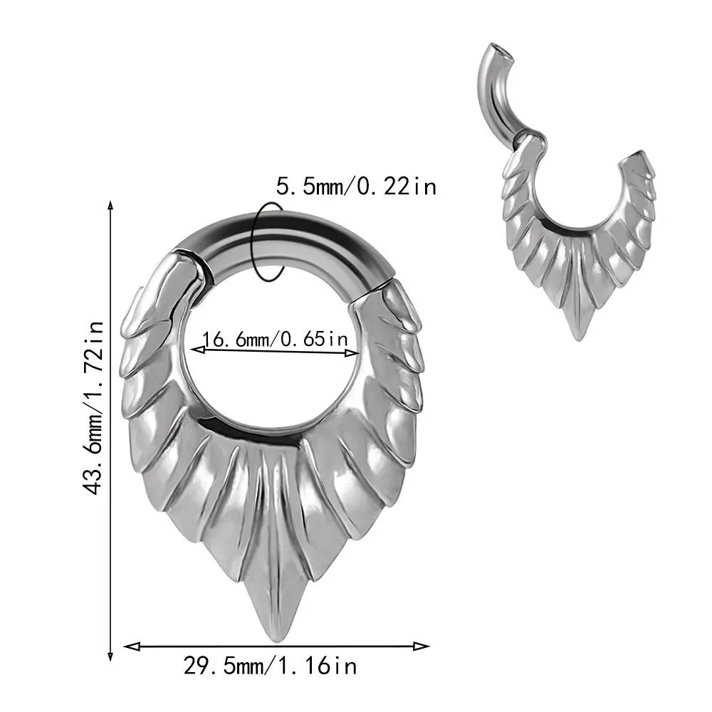 Stainless steel drop-shaped auricle ear extender with round hanging egg detail.