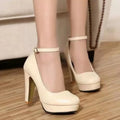Women's chunky heel high heels in black or white with round toe and rubber sole