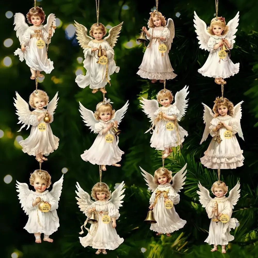12 pieces Victoria angel wooden ornaments set density plate modern simplicity pendant decoration
