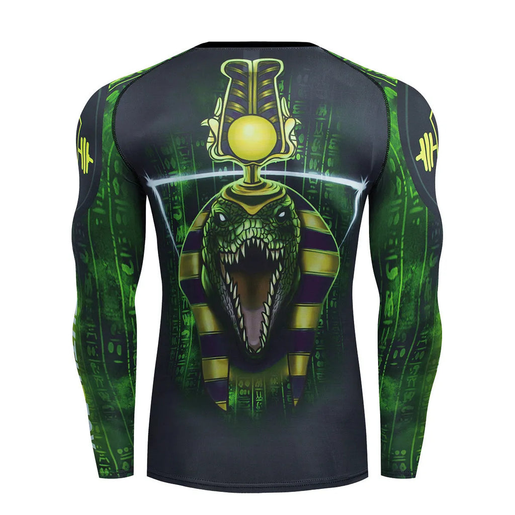 Man wearing a slim-fit, long-sleeve printed sport suit for running or gym training.