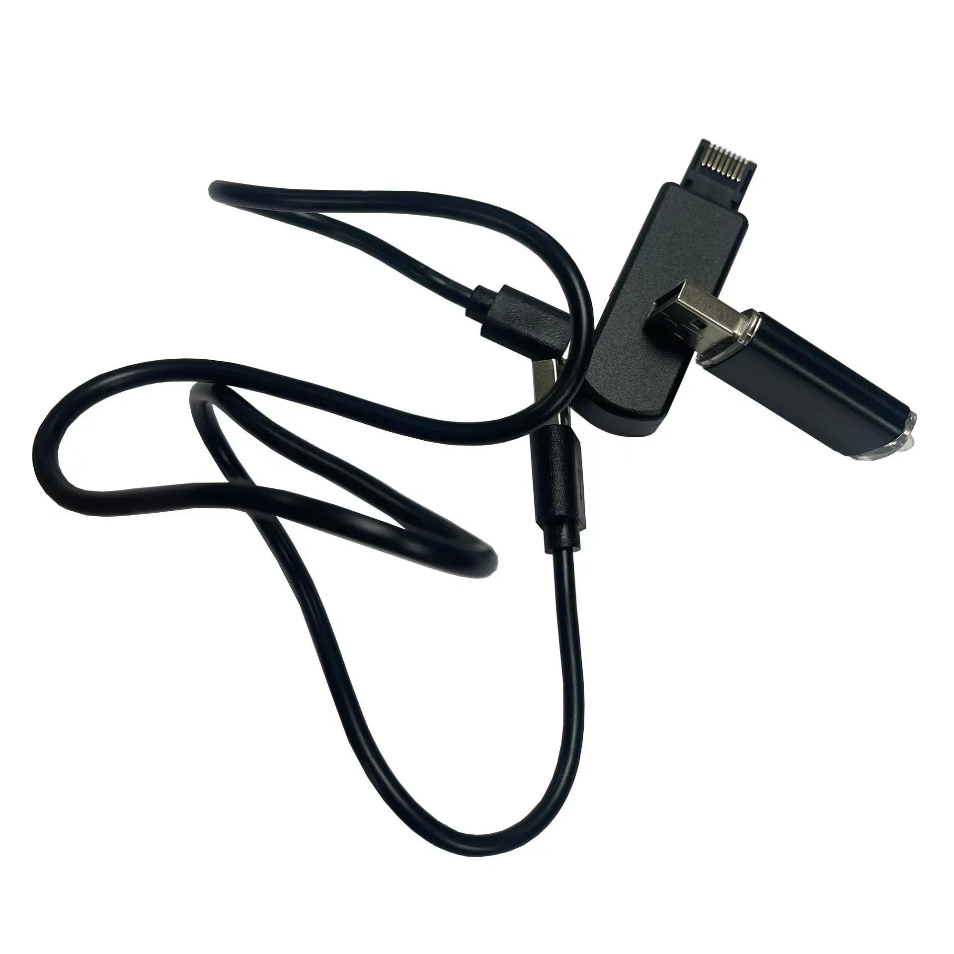 Black JB Tool USB host adapter for PlayStation with Ethernet port, shown with data cable and manual.