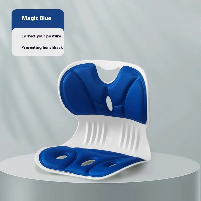 Memory foam seat cushion in grey with optional waist pillow fixing band for chair backrest support