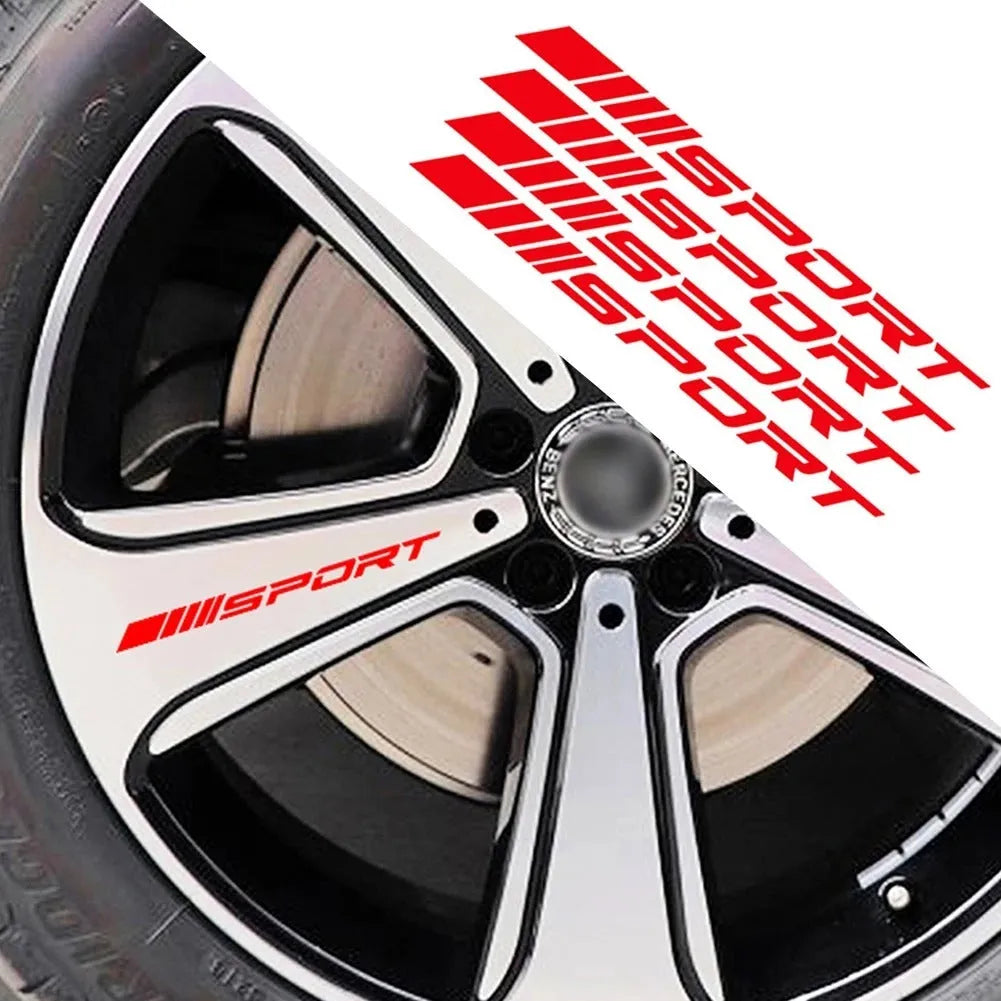 Hollow pattern sports design car rim stickers in black, red, and white colours