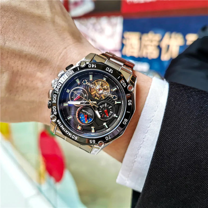 Automatic mechanical watch for men with 12mm stainless steel case in various colour combinations