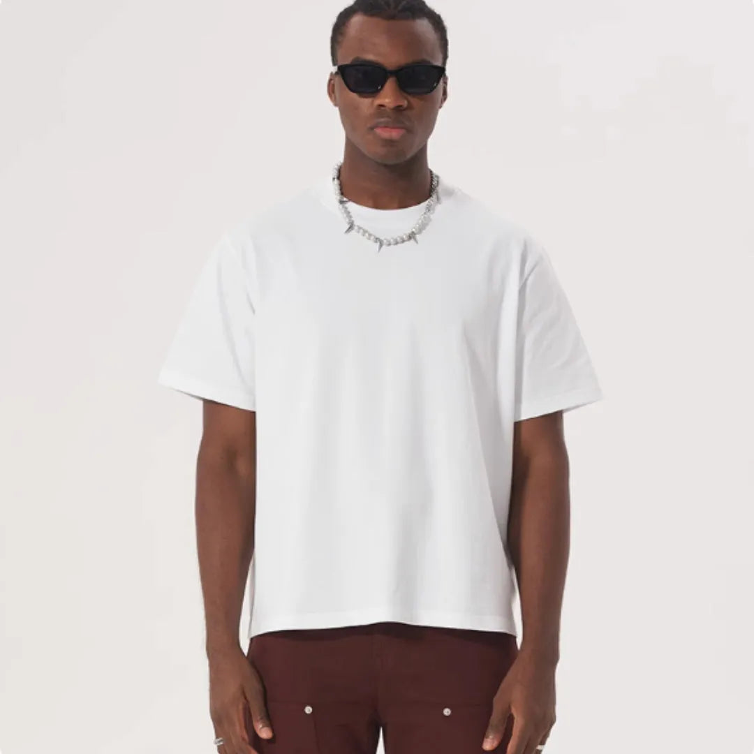 Men's loose fit pure cotton T-shirt in apricot colour, short sleeves, American style.