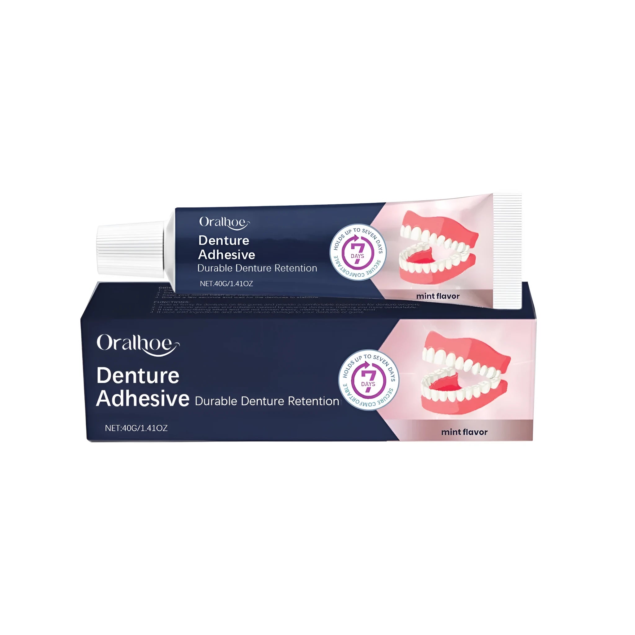 Denture adhesive cream tube 40g with petrolatum and menthol ingredients