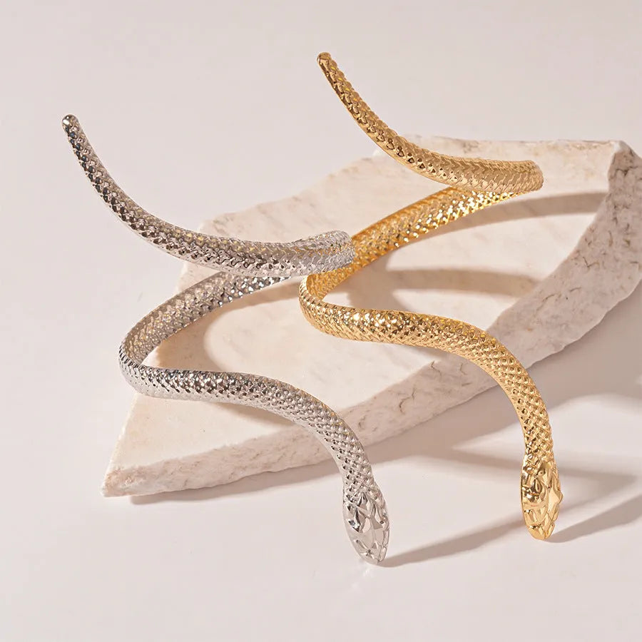 Gold electroplated twisted snake design ring and bracelet set with adjustable fastening
