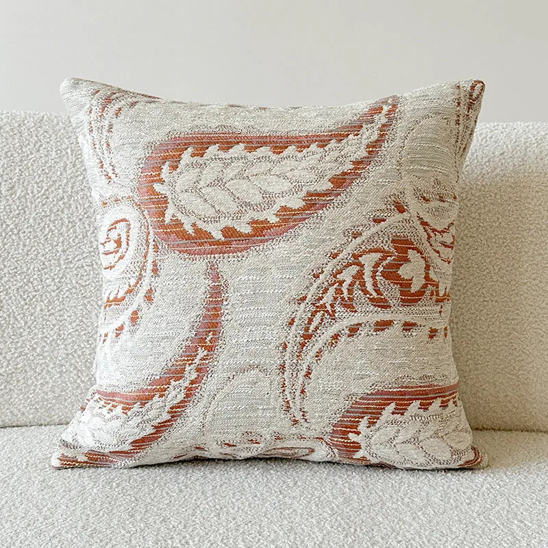 Amber coloured American-style jacquard paisley pattern sofa cushion cover