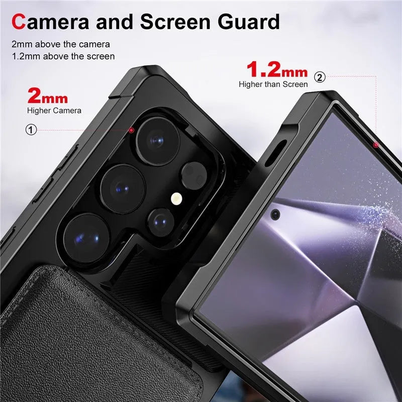 Samsung full cover drop-resistant phone case with card slot and kickstand in black