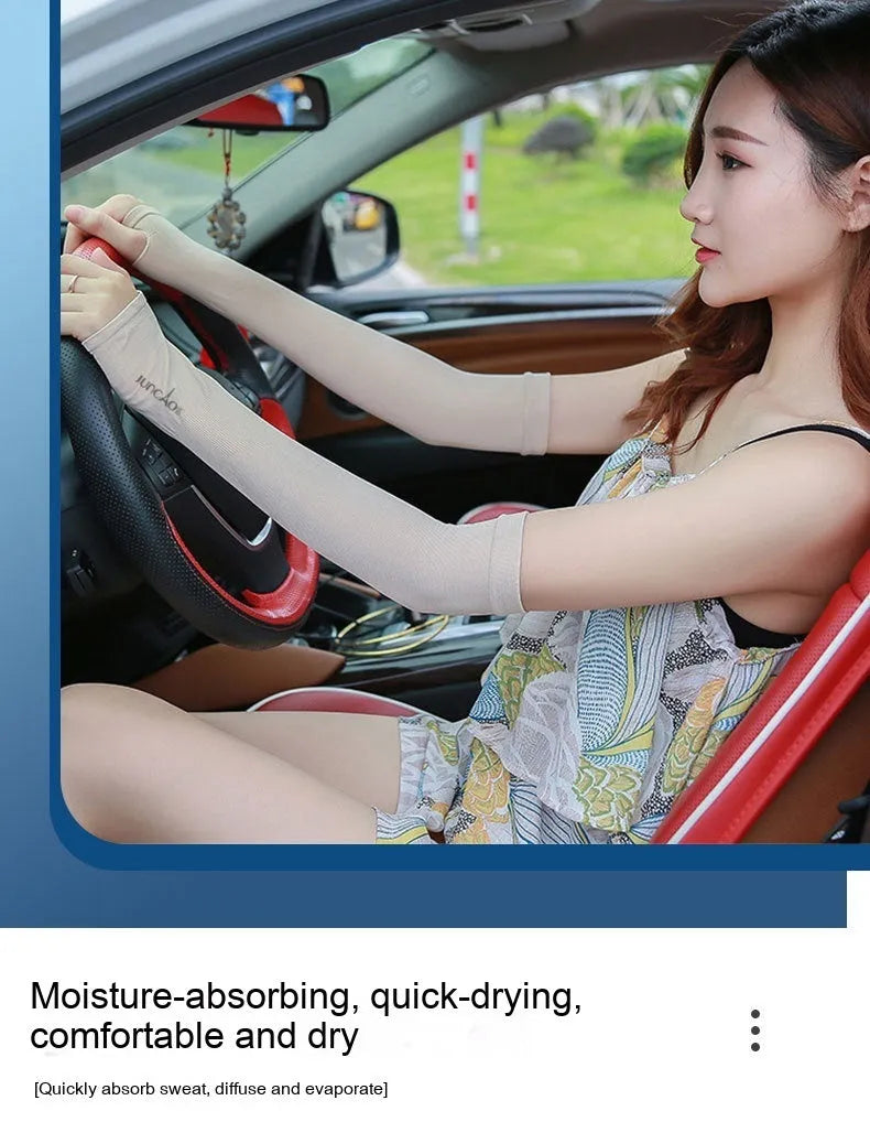 Open finger sun protection driving oversleeves in five colours with cooling nylon fabric
