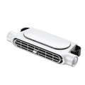 Creative USB plug-in car seat fan with brushless motor mounted on headrest with Velcro strip.