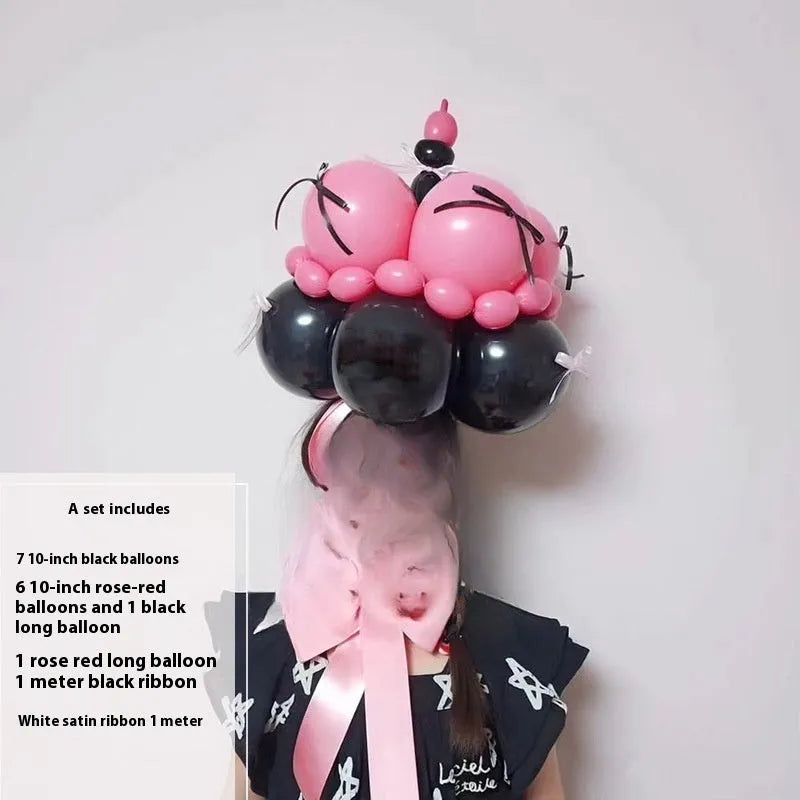 Finished balloon bouquet cake decoration kit with round balloons for DIY party centrepieces
