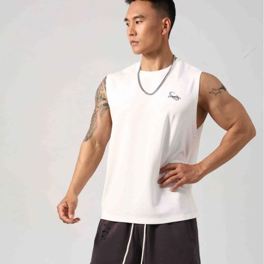 Men's loose cotton fitness vest with hidden hook side openings in black colour