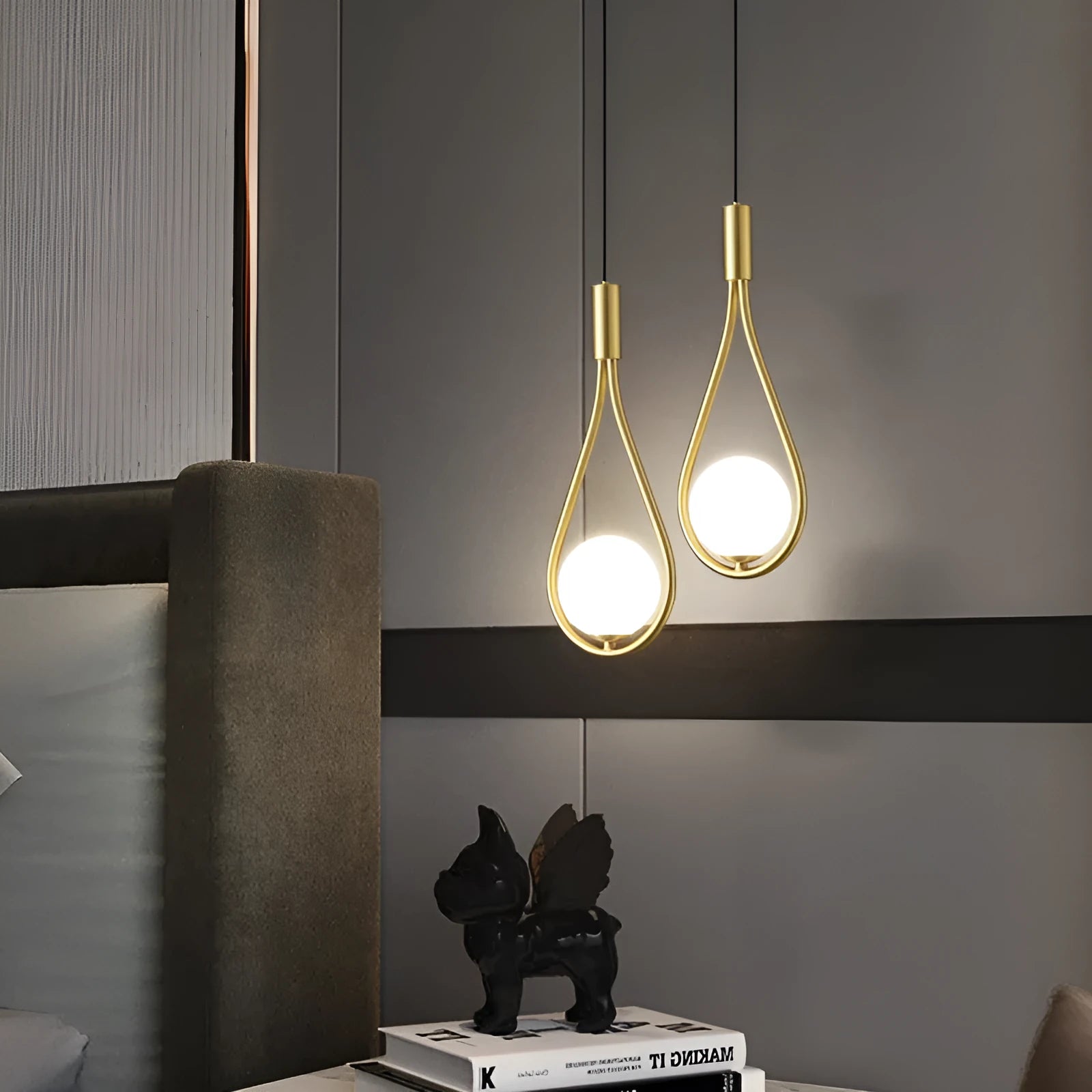 Copper modern minimalist bedroom bedside chandelier with three colour cover options