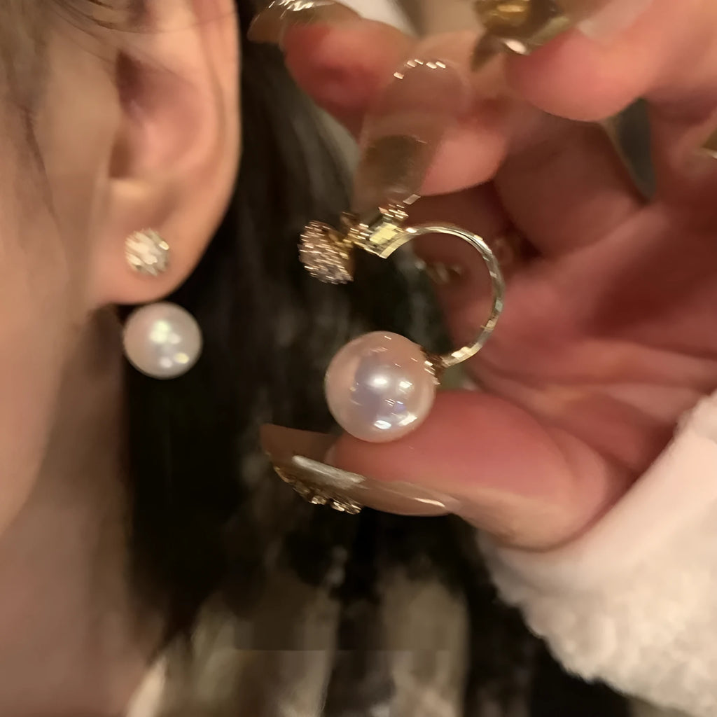 Copper pearl stud earrings in E6563 gold colour geometric shape Korean style for women
