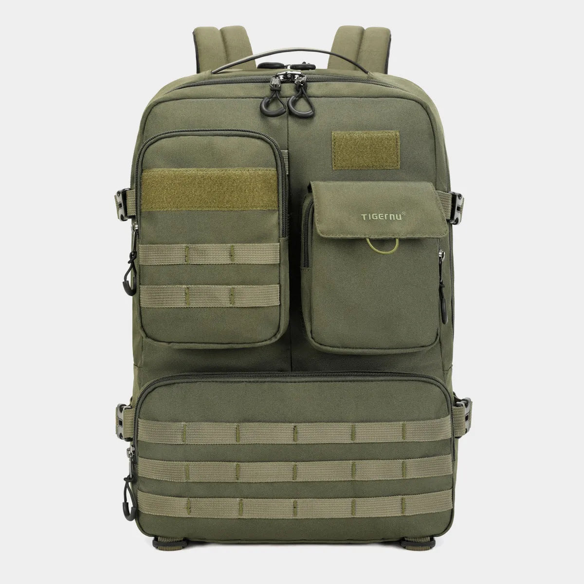 17-inch army green tactical backpack with waterproof nylon construction and 20-35L capacity