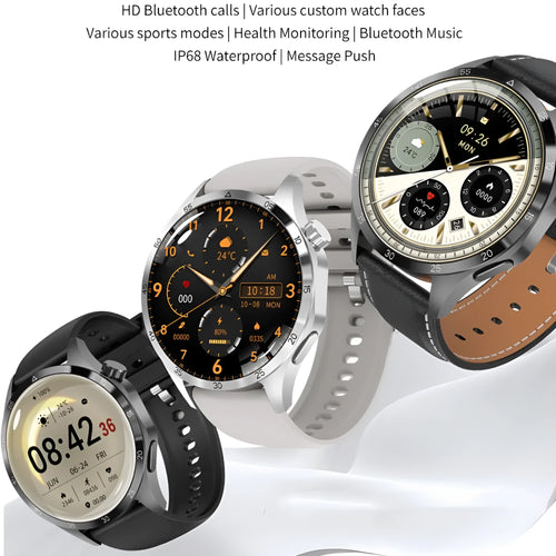 Black smartwatch with Bluetooth calling and health monitoring features on a silicone strap